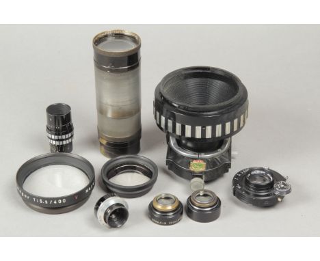 A Vario-Flex Tilt and Shift Lens, with an Angulon 65mm F6.8 lens, also several small Dallmeyer lenses, an Ilex 56mm F1.9 lens