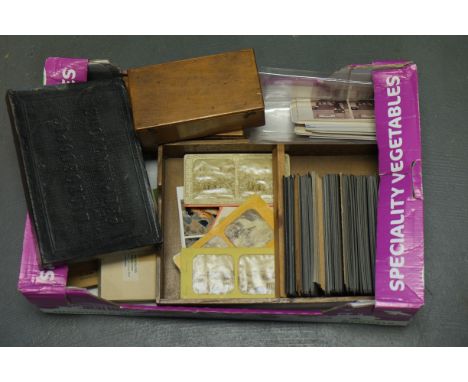 Hold to Light Stereo cards, Late 19th Century examples, together with a qty of Microscope slides and other accessories. 