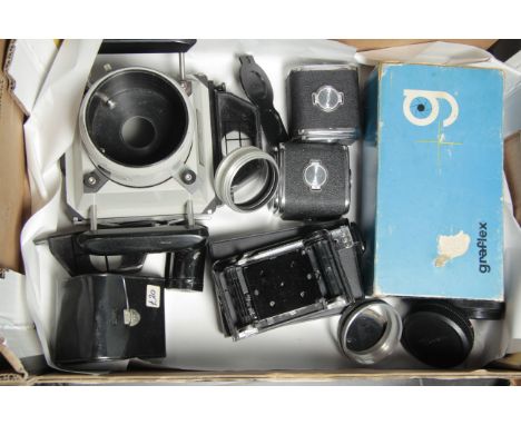 Medium and Large Format Items, a K L Biggs 5x4 Aerial Camera body, a Grafmatic back, Russian 'Hasselblad' backs, and more (a 