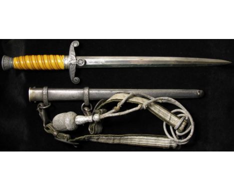 German Nazi Army Dagger with scabbard, hangers and pommel. Blade maker marked 'Ernst Pack & Sohne M.B.H. Waffenfabrik Solinge