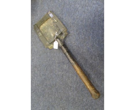 German Service shovel fixed wooden handle with leather cover. Standard German army issue.