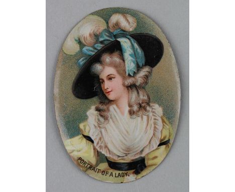 Wills - Miniatures, Overseas issue, oval medallion on enamel, Portrait of a Lady G - G+ cat value £55
