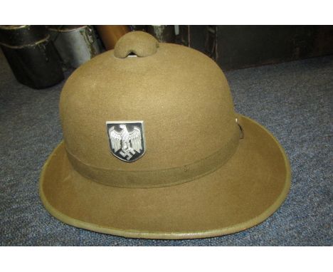 German Headwear - Reproduction army Troppelhelm with liner and broken strap. Good for re-enactor.