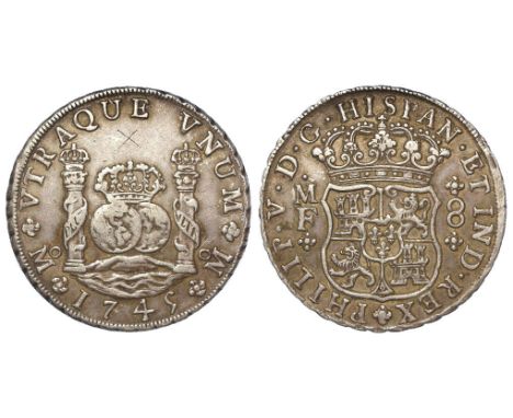 Mexico 'Pillar Dollar' 8 Reales 1745 Mo MF, KM# 103, toned VF, light cross scratch above crown.