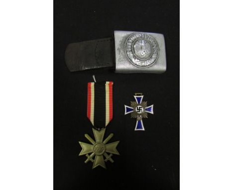 German WW2 Army Belt Buckle, Merit Cross with Swords, Mothers Cross in bronze (enamel damaged) (3)