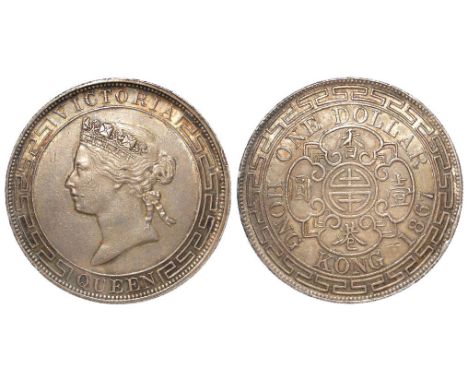 Hong Kong Dollar 1867 toned aEF, light edge knock.
