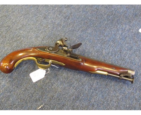 Pistol: A fine Officers 16 bore flintlock pistol. Lock signed 'WILKINSON' circa 1790. Captive rammer. Ring neck cock. Brass f