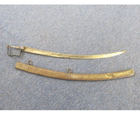 1796 pattern light cavalry officers sword, blade engraved with various trophy's and kings crest etc, in its metal scabbard hi