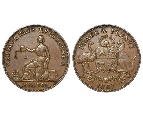 Australia, Warnock Bros. Halfpenny Token 1861, KM# Tn261, VF, rare, a few light scratches.