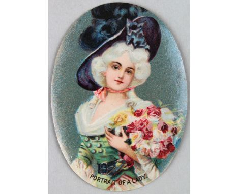 Wills - Miniatures, Overseas issue, oval medallion on enamel, Portrait of a Lady VG cat value £55