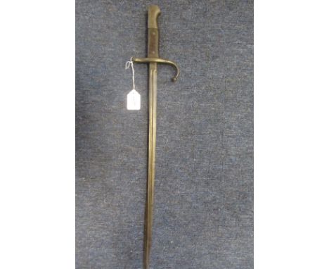 Bayonet: A Turkish Model 1903 bayonet with pipe back blade. No scabbard. Turkish markings. Lightly rusted overall. Small crac