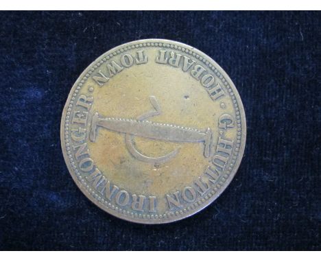 Australia, Tasmania Penny Token 19thC: G. Hutton Ironmonger, Hobart Town, Fine.