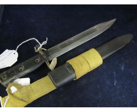 Bayonet: LIA3 knife bayonet with plastic scabbard and web frog. Australian ownership 'D' to ricasso. Good condition. 