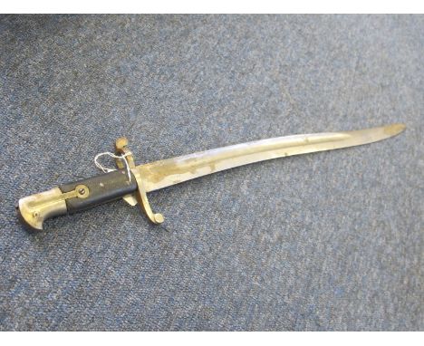 Bayonet: Pattern 1856 sword bayonet. No scabbard. WD & inspection mark to ricasso and dated January 1885. Grips worn, overall