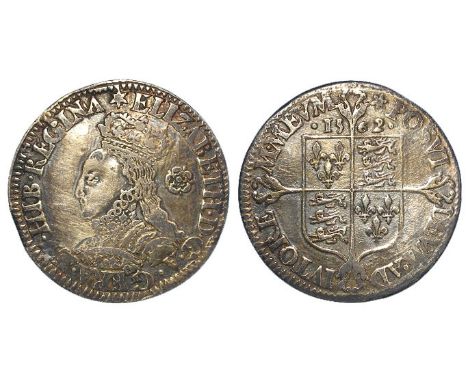 Elizabeth I silver milled sixpence [1561-1571] dated 1562, mm. star, small rose, decorated dress, reverse:- Cross fourchee, S