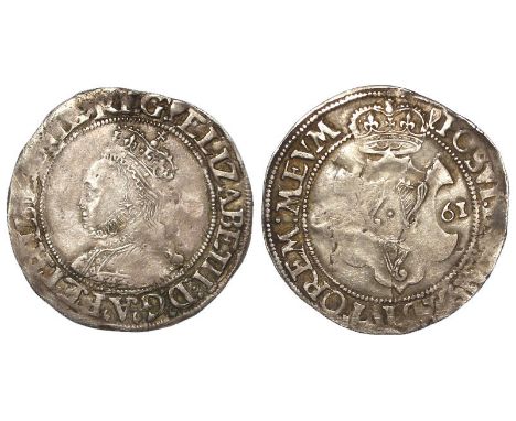Elizabeth I silver Irish shilling, Second Issue, 1561, mm. harp and dated [15]61, reads:- REG, Spink 6505, full, round, well 