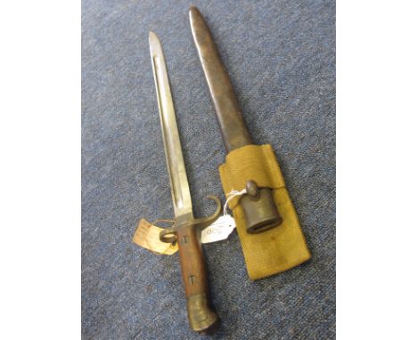 Bayonet: P07 with scarce Hooked Quillon by Wilkinson dated August 1910. Good blade 17" in its scarce 1st Pattern scabbard dat