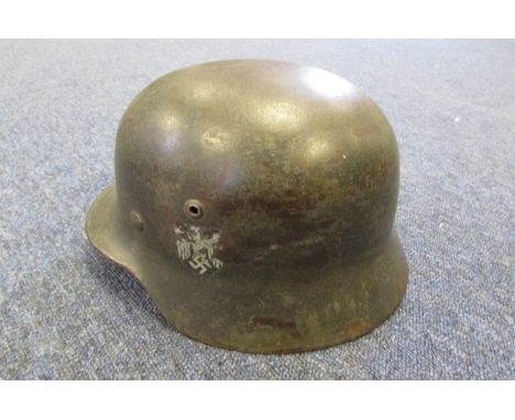 German Headwear - M35 double decal army helmet. Eagle 50% present, tri-colour 40% present. Includes original liner but replac