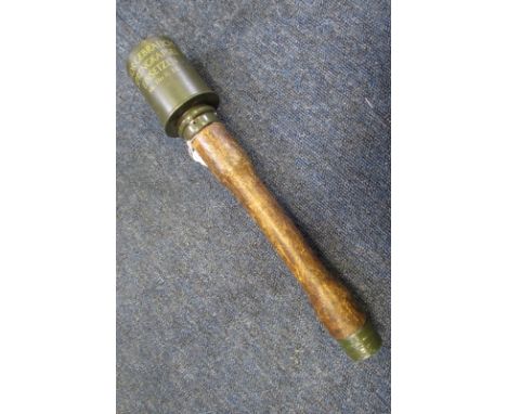 German stick grenade, standard green army issue, deactivated, Waffen eagle RR564 1939 marked to top, includes base cap.