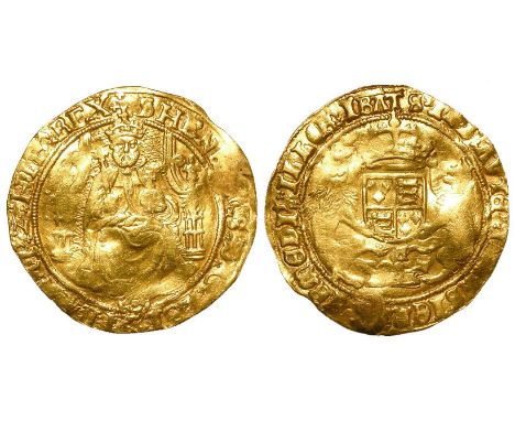 Henry VIII gold half-sovereign, Southwark Mint, mm. S, 'E' below reverse shield, with sceptre, Spink 2297, plugged at obverse