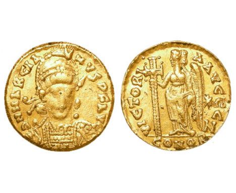 Marcian clipped gold solidus, Constantinople Mint 450-457A.D., reverse reads:- VICTORIA AVGGG followed by officina mark 'N', 