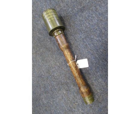 German stick grenade, standard green army issue deactivated Waffen eagle RR564 1939 marked to top, includes base cap.