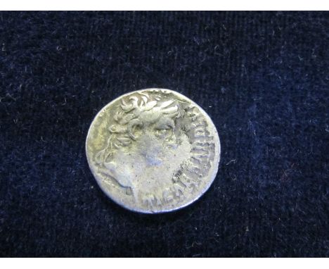 Tiberius silver denarius, Lugdunum Mint c.16 A.D., reverse reads:- PONTIF MAXIM around a seated figure of a female, good meta