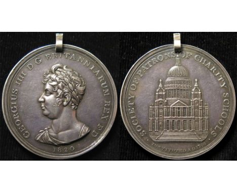 British Society Medal, silver d.52mm: Society of Patrons of Charity Schools (inst. 1700), on obverse portrait and legend of G