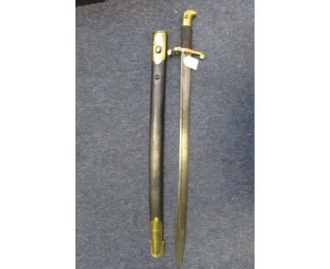 Bayonet: Pattern 1887 MKI sword bayonet. Blade (18.25") marked 'VR' &amp; dated 1886 &amp; 'WD'. Good chequered grips in its 