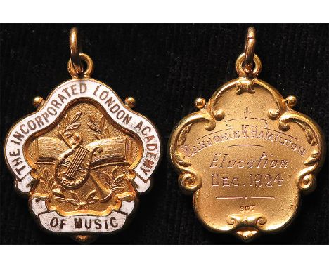 British Academic Medalet, enameled 9ct gold d.27mm, 7gms: The Incorporated London Academy of Music medal for Elocution Dec, 1