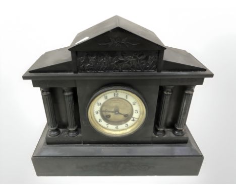 A Victorian black slate mantle clock retailed by Walker and Sons, Sunderland, height 33 cm