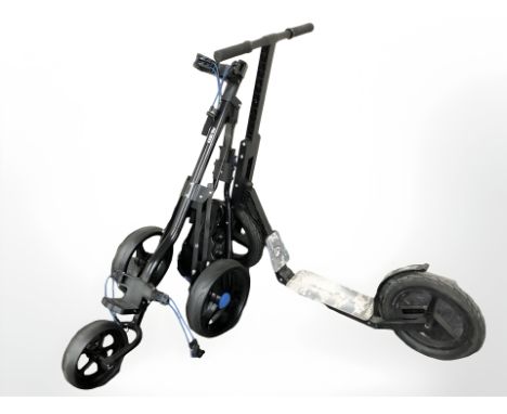 A Pro Rider folding golf bag cart and a Life Ryder off road child's scooter 