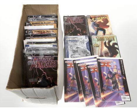 A large quantity of modern Marvel, Ultimate X-men, Sabertooth, The New Avengers and Fantastic Four comics, DC Superman (1 box