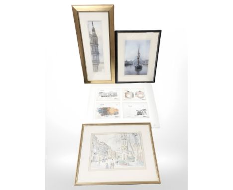 G H Rogers : St. Nicholas', Newcastle on Tyne, watercolour, signed and dated 1981, 26 cm x 39 cm, together with a Walter Holm