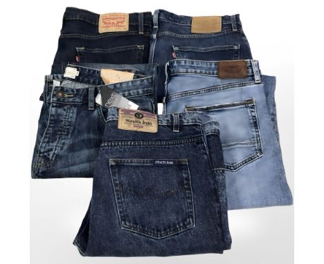 Two pairs of Levi Strauss demin jeans waist 34 Length 30, pair of Stealth jeans waist 34 Length 29, pair of Next jeans waist 