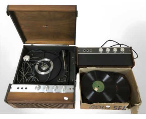 A G Marconi record player, a further amplifier and a box of 78 RPM vinyl records.