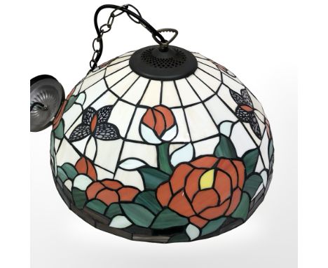 A Tiffany style leaded glass pendant light shade, diameter 39 cm