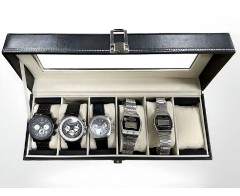 Two gent's Rotary Chronospeed quartz calendar wristwatches, one stainless steel, the other black ceramic, cases 42mm, togethe