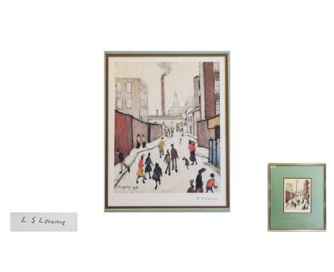 Laurence Stephen Lowry 1887 - 1976 Artist Pencil Signed Ltd Edition Colour Lithograph - Titled ' Street Scene ' Ltd Edition o