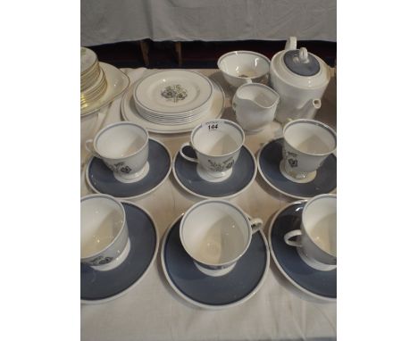 A Collection of Susie Cooper Glen Mist Pattern Tea Wares to Include Six Trios, Teapot, Sugar Bowl, Cream Jug, Cake Plate. 