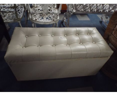 A Button Upholstered Leather Effect Rectangular Ottoman with Hinged Lid, 90 Cm Wide. 
