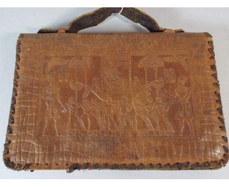 A Vintage Tooled Leather Ladies Purse with Egyptian Decoration in Relief. 