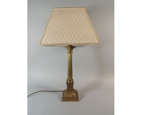 A Brass Corinthian Column Table Lamp on Square Stepped Base with Moulded Decoration. 