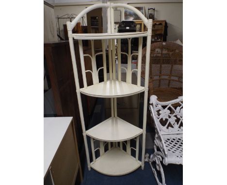 A Cream Painted Four Shelf Corner Plant Stand. 