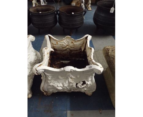A Square Moulded Cast Iron Planter with Relief Swag Decoration 34 Cm Wide. 