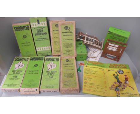 Eight original Subbuteo teams, scorebox and extra goal posts 