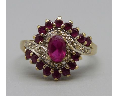 A 9ct gold, ruby and diamond dress ring, 3.7g, P 