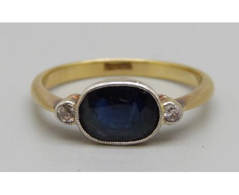 An 18ct gold, sapphire and diamond ring, 2.3g, K 