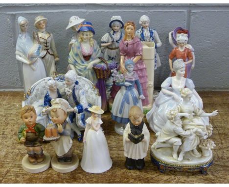 A collection of porcelain figures, Coalport, a/f, Hummel, Welshcrest Charades, seventeen in total **PLEASE NOTE THIS LOT IS N