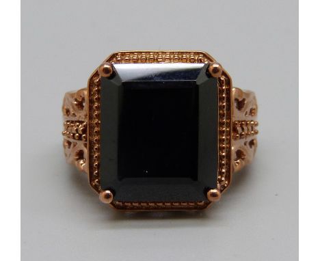 A silver gilt spinel ring with rose gold finish, O 